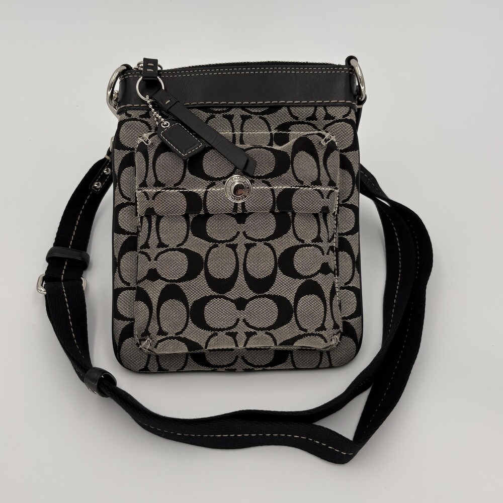 Vintage Coach Y2K Signature Canvas Crossbody File Bag Black #6442